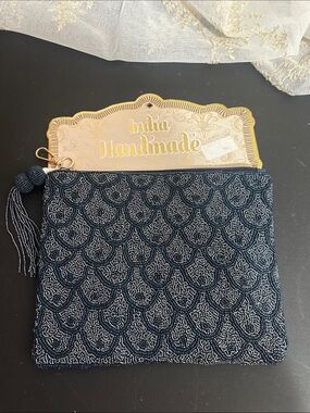 Made in India blue and silver beaded pouch